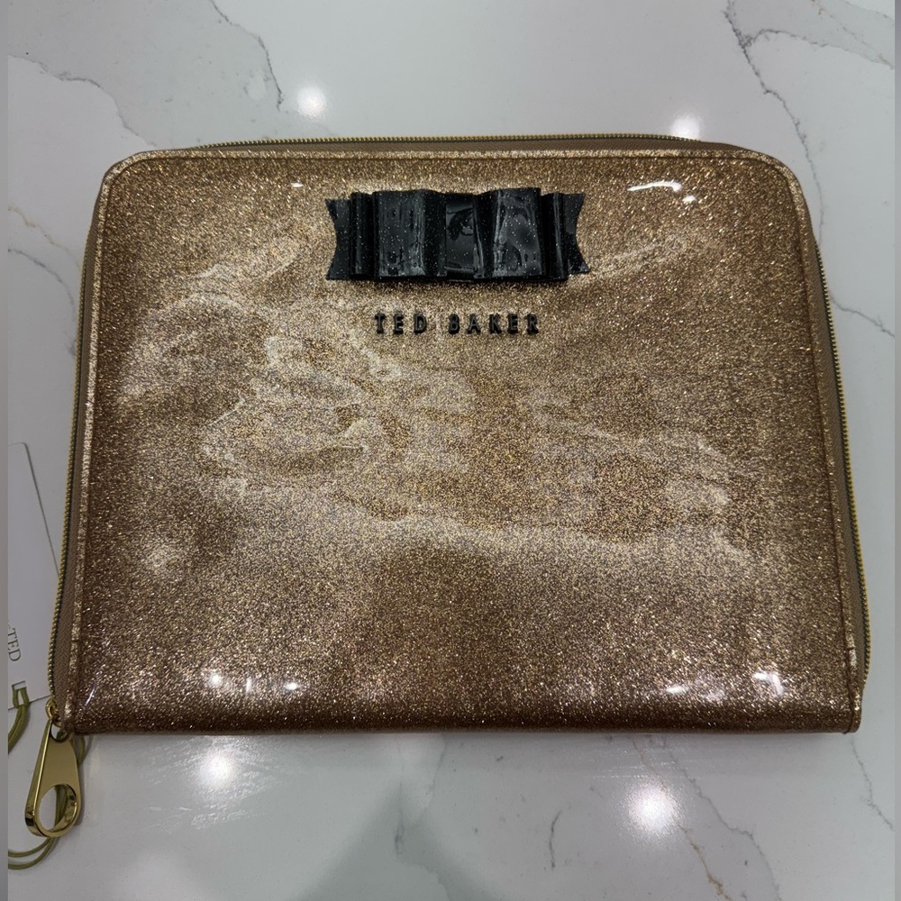 Ted Baker Ipad Tablet Travel Case Glitter Gold Black Bow